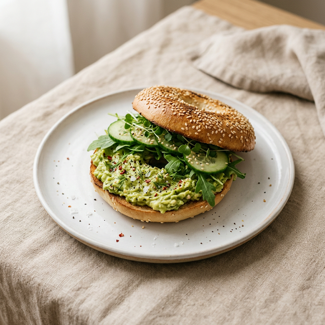 Frischer glutenfreier Bagel mit Avocado und Toppings